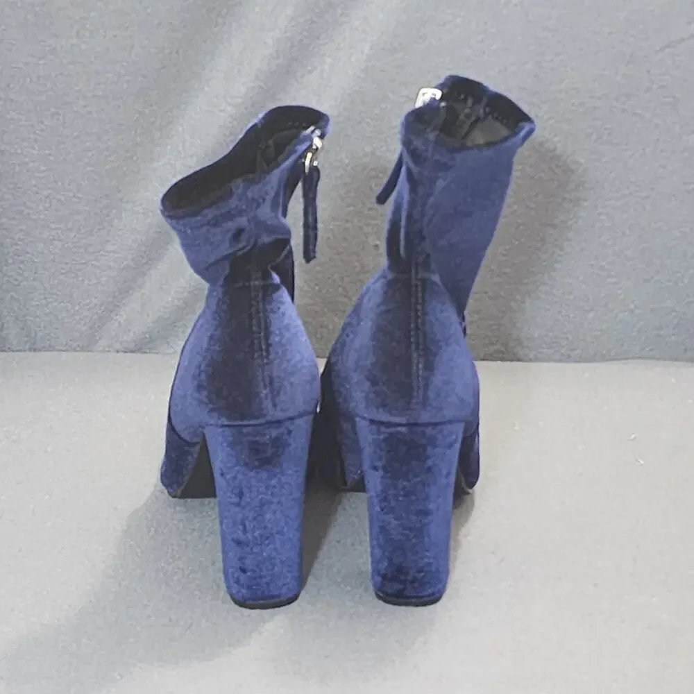 Steve Madden Womens Ankle Boots Booties 7.5 Edit Blue Velvet Side Zip 4" Heel - Picture 7 of 14